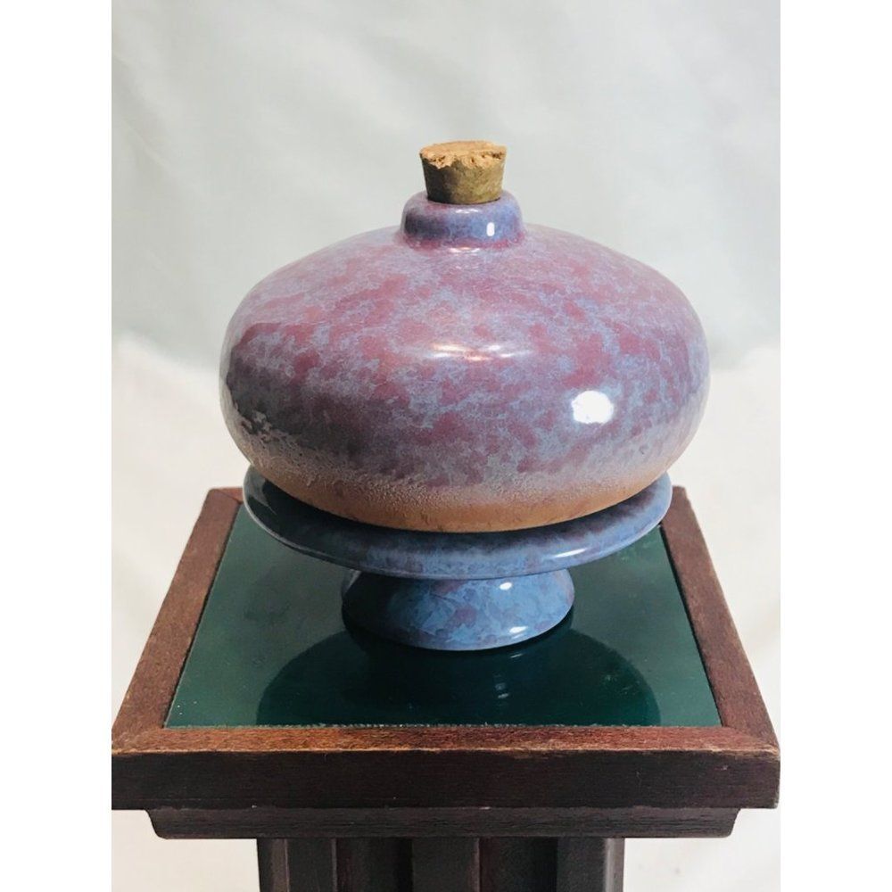Vintage 1980’s artisan glazed pottery purple diffuser on pedestal with cork.